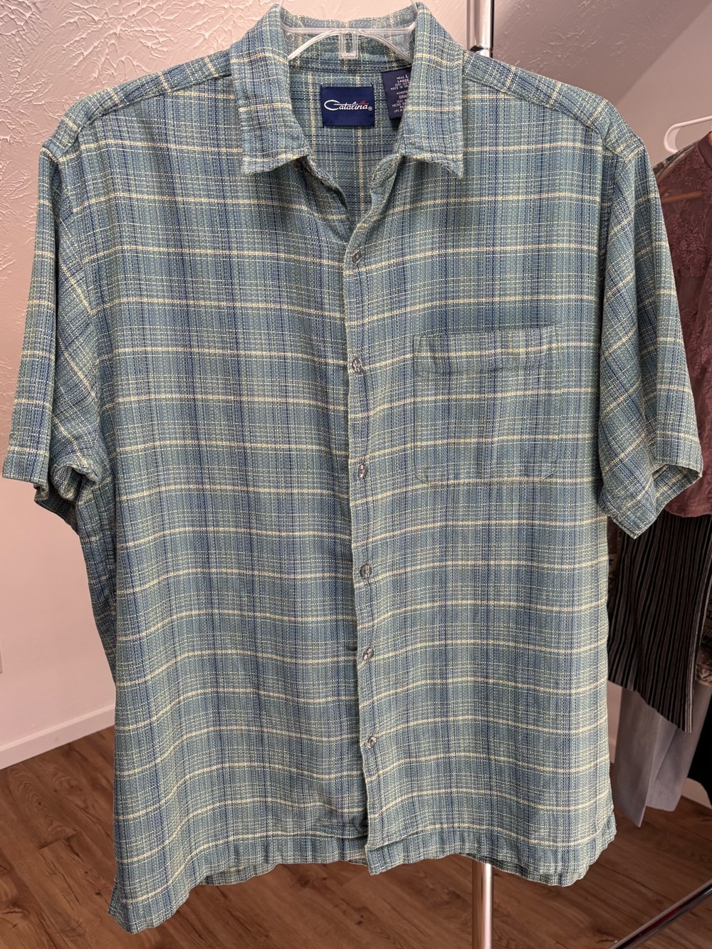 Catalina woven plaid button down shirt, men's large. 100% cotton